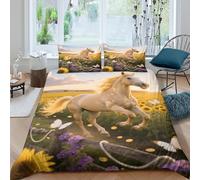 EMYXPAQM Set Copripiumino Horse 3D Parure Da Letto Con Stampa Sunflower Sea of Flowers Microfibra Con Cerniera E Federa Per La Camera Dei Bambini Double(200x200cm)