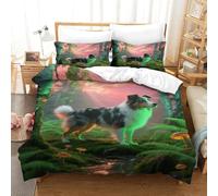 EMYXPAQM Set Copripiumino Icelandic Sheepdog 3D Set Di Biancheria Da Letto Con Motivo Dog Woods Microfibra Con Chiusura Lampo E Federa Per Bambini Adulti Super King(260x220cm)