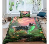 EMYXPAQM Set Copripiumino Icelandic Sheepdog 3D Set Di Biancheria Da Letto Con Motivo Dog Woods Microfibra Con Cerniera E Federa Per Ragazzi, Ragazze E Bambin Single(135x200cm)