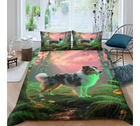 EMYXPAQM Set Copripiumino Icelandic Sheepdog 3D Set Di Biancheria Da Letto Con Stampa Dog Woods Microfibra Con Cerniera E Federa Per Ragazzi, Ragazze E Bambin King(220x240cm)