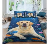 EMYXPAQM Set Copripiumino Labrador Microfibra Morbida Set Letto 3 Pezzi Con Design Labrador Fish School Con Chiusura Lampo E Federa Per Ragazze E Ragazzi Adulti Double(200x200cm)