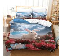 EMYXPAQM Set Copripiumino Lop Rabbit 3D Parure Da Letto Con Stampa Sea of Flowers Microfibra Con Cerniera E Federa Per Bambini Adulti Super King(260x220cm)