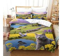 EMYXPAQM Set Copripiumino Manx Cat 3D Parure Da Letto Con Stampa Sea of Flowers Sheep Microfibra Con Cerniera E Federa Per Ragazzi, Ragazze E Bambin Super King(260x220cm)