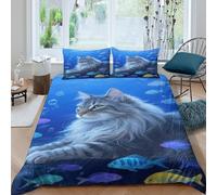 EMYXPAQM Set Copripiumino Norwegian Forest Cat Microfibra Morbida Set Letto 3 Pezzi Cat Fish Con Cerniera E Federa Per Ragazze E Ragazzi Adulti Double(200x200cm)