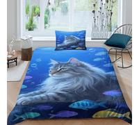 EMYXPAQM Set Copripiumino Norwegian Forest Cat Microfibra Morbida Set Letto 3 Pezzi Con Design Cat Fish Con Chiusura Lampo E Federa Per Ragazze, Ragazzi, Single(135x200cm)