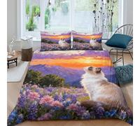 EMYXPAQM Set Di Biancheria Da Letto Con Motivo Ragdoll Cat 3D Copripiumino Sea of Flowers Birds Microfibra Con Chiusura Lampo E Federa Per Donne E Uomini Double（200x200cm）
