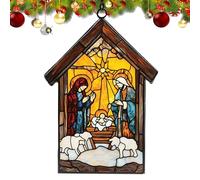 - En Acrylique Sur Le Thème De La Crèche Noël, Vitrail Robuste pour la Fenêtre - - de Jardin avec des Couleurs Vives pour les Décorations de Fêtes de Noël