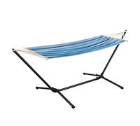 [en.casa] Amaca con Supporto in Acciaio da Esterno e Interno Telo 200 x 100 cm Carico Max. 120 kg Telaio Resistente con Asta Distanziatrice Tessuto a Strisce Blu