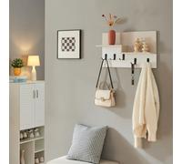 [en.casa] Appendiabiti da Parete con 2 Ripiani Aperti Mensola Attaccapanni a Muro con 5 Ganci Doppi in Metallo per Borse Cappotti 34 x 59 x 13 cm Ingresso Corridoio - Beige/Bianco