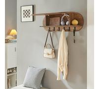 [en.casa] Appendiabiti da Parete con Scomparto Chiuso e Vani Aperti Mensola Attaccapanni a Muro con Anta a Ribalta e 6 Ganci per Borse Cappotti 80 x 16 x 30 cm - Effetto Noce