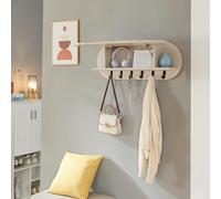 [en.casa] Appendiabiti da Parete con Scomparto Chiuso e Vani Aperti Mensola Attaccapanni a Muro con Anta a Ribalta e 6 Ganci per Borse Cappotti 80 x 16 x 30 cm - Beige