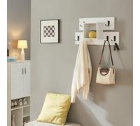 [en.casa] Appendiabiti da Parete con Scomparto Vano Aperto Mensola Attaccapanni a Muro con 6 Ganci Doppi in Metallo per Borse Cappotti 32 x 60 x 14 cm cm Ingresso Corridoio - Bianco