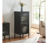 [en.casa] Armadietto a Vetrata Credenza in Acciaio Anta con Vetro Cannettato Ripiano Regolabile Mobiletto Portaoggetti per Soggiorno Ingresso Ufficio 102x43x40 cm Nero