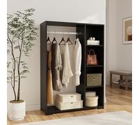 [en.casa] Armadietto Aperto per Guardaroba 126x90x30 cm Nero | Mobile Basso Organizzatore con Scomparti e Barra Asta Porta Abiti Stand Vano Appendiabiti Camera da Letto Ingresso