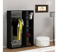 [en.casa] Armadietto Aperto per Guardaroba Mobile Basso con Scomparti e Barra Porta Abiti Stand Appendiabiti 123 x 90 x 30 cm Nero