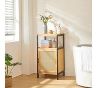 [en.casa] Armadietto da Bagno Mobile Basso a Colonna in Bambù con Ripiani e Scomparto Chiuso Anta Traforata Effetto Rattan Mobile Stoccaggio 80 x 40 x 35 cm