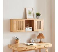 [en.casa] Armadietto da Parete Mobile Portaoggetti da Muro Scaffale con 2 Ante Scorrevoli Libreria Pensile Semiaperta 92,5 x 20 x 33 cm Bambù Naturale