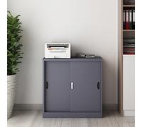 [en.casa] Armadietto da Ufficio 90 x 40 x 90 cm Armadio per Archivio Mobile in Acciaio con Serratura 2 Ante Scorrevoli e Ripiano Regolabile - Grigio Scuro