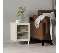 [en.casa] Armadietto in Acciaio con Anta in Vetro Scalanato Comodino Moderno Mobiletto Contenitore per Salotto Camera da Letto Ingresso 56x40x40 cm Bianco Crema