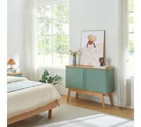 [en.casa] Armadietto Multiuso con 2 Ante Scorrevoli e 4 Vani Chiusi Credenza Madia Mobile Contenitore per Camera da Letto Soggiorno Sala 110x40x80 cm - Naturale/Azzurro