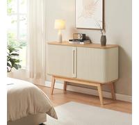 [en.casa] Armadietto Multiuso con 2 Ante Scorrevoli e 4 Vani Chiusi Credenza Madia Mobile Contenitore per Camera da Letto Soggiorno Sala 110x40x80 cm - Naturale/Bianco Crema