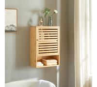 [en.casa] Armadietto Pensile da Bagno in Bambù Mobiletto da Parete con 3 Scomparti e Anta a Listelli Mobile Sospeso da Stoccaggio 60 x 40 x 20 cm Naturale