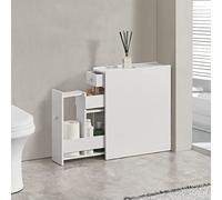 [en.casa] Armadietto Stretto da Bagno Mobile Salvaspazio con Cassetti e Scomparti Estraibili Contenitore Basso 58x16x48 cm Bianco