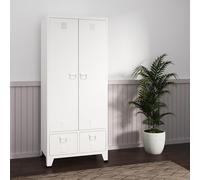 [en.casa] Armadio a 2 Ante e Cassetti per Guardaroba con Spazio Appendiabiti Scomparti Ripiani Rimovibili Armadio in Acciaio da Ingresso Camera da Letto 180 x 90 x 40 cm - Bianco