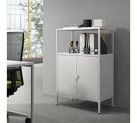 [en.casa] Armadio a 2 Ante e Ripiano Interno Regolabile in Altezza Armadio da Ufficio con Scomparto Aperto Mobile in Acciaio per Archivio 110 x 70 x 40 cm - Grigio chiaro