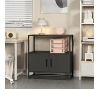 [en.casa] Armadio a 2 Ante Mobile Contenitore da Ufficio con Scomparto Aperto e Chiuso Mobile in Acciaio per Archivio 82 x 80 x 40 cm - Nero