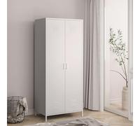 [en.casa] Armadio a 2 Ante per Guardaroba con Spazio Appendiabiti e Scomparti Armadio in Acciaio con Ripiani per Camera da Letto Ingresso 180 x 76 x 50 cm - Bianco