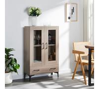 [en.casa] Armadio a Vetrata con 2 Scomparti e 1 Cassetto Credenza Libreria con Vetrina Armadio a 2 Ante in Vetro Trasparente Mobile Vetrinetta 115 x 70 x 31 cm Effetto Rovere Sonoma