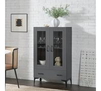 [en.casa] Armadio a Vetrata con 2 Scomparti e 1 Cassetto Credenza Libreria con Vetrina Armadio a 2 Ante in Vetro Trasparente Mobile Vetrinetta 115 x 70 x 31 cm Grigio Scuro