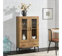 [en.casa] Armadio a Vetrata con 2 Scomparti e 1 Cassetto Credenza Libreria con Vetrina Armadio a 2 Ante in Vetro Trasparente Mobile Vetrinetta 115 x 70 x 31 cm Effetto Rovere