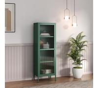 [en.casa] Armadio a Vetrata con 4 Scomparti Credenza Alta Libreria Espositiva Vetrinetta Anta in Vetro Semitrasparente Scanalato 150 x 50 x 35 cm Mobile in Acciaio - Verde Abete