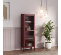 [en.casa] Armadio a Vetrata con 4 Scomparti Credenza Alta Libreria Espositiva Vetrinetta Anta in Vetro Semitrasparente Scanalato 150 x 50 x 35 cm Mobile in Acciaio - Rosso Vino
