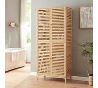 [en.casa] Armadio Alto da Bagno a 4 Ante Mobile da Terra Multiuso con 5 Scomparti Chiusi da Stoccaggio per Cucina Lavanderia Dispensa 180 x 80 x 40 cm - Bambù Naturale