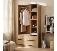 [en.casa] Armadio Aperto con Asta Barra Vano Appendiabiti Guradaroba con 7 Scomparti Aperti e 2 Cassetti per Soggiorno Camera da Letto Cameretta 200 x 100 x 50 cm - Effetto Rovere