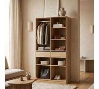 [en.casa] Armadio Aperto con Asta Barra Vano Appendiabiti Guradaroba con 7 Scomparti Aperti e 2 Cassetti per Soggiorno Camera da Letto Cameretta 200 x 100 x 50 cm - Effetto Rovere