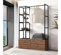 [en.casa] Armadio Aperto per Guardaroba Porta Abiti da Camera Appendiabiti da Terra 180 x 120 x 40 cm Mobile Organizzatore con Cassetti Ripiani color Noce e Barra Porta Abiti