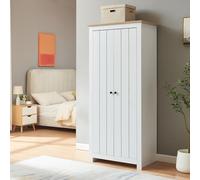 [en.casa] Armadio Chiuso per Guardaroba a 2 Ante con Barra Appendiabiti Armadio con Scomparti Portaoggetti Asta Porta Abiti per Camera da Letto 175 x 80 x 52 cm - Bianco/Effetto Rovere