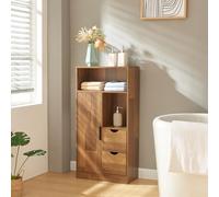 [en.casa] Armadio da Bagno Mobile Basso da Terra per Bagno Arredo Bagno per Stoccaggio con Anta Cassetti e Scomparti Aperti 100 x 50 x 25 cm effetto Legno Intarsiato color Noce