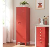 [en.casa] Armadio da Ufficio con Anta e Serratura Mobile in Acciaio per Archivio con 3 Scomparti Armadio da Spogliatoio 137 x 38 x 38 cm Rosso