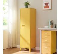 [en.casa] Armadio da Ufficio con Anta e Serratura Mobile in Acciaio per Archivio con 3 Scomparti Armadio da Spogliatoio 137 x 38 x 38 cm Giallo