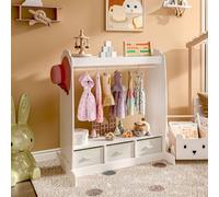 [en.casa] Armadio Guardaroba per Bambini con Barra Appendiabiti e Specchio 107x95x61 cm Appendiabiti per Cameretta a Misura di Bimbi con 3 Scatole Pieghevoli - Bianco