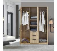 [en.casa] Armadio Guardaroba per Camera da Letto Armadio Chiuso con Ante 4 Scomparti 2 Aste Appendiabiti 3 Cassetti 176 x 120 x 52 cm Effetto Rovere