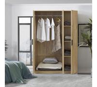 [en.casa] Armadio Guardaroba per Camera da Letto Armadio Chiuso con Ante 4 Scomparti Asta Appendiabiti 176 x 120 x 52 cm Effetto Rovere