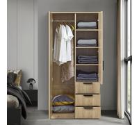 [en.casa] Armadio Guardaroba per Camera da Letto Armadio Chiuso con Ante 4 Scomparti Asta Appendiabiti 3 Cassetti 176 x 80 x 52 cm Effetto Rovere
