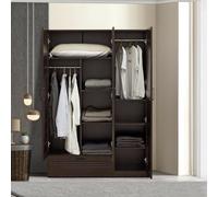 [en.casa] Armadio Guardaroba per Camera da Letto Armadio Chiuso con Ante a Persiana Scomparti Cassetto Aste Appendiabiti 176 x 120 x 52 cm MDF Effetto Noce Scuro