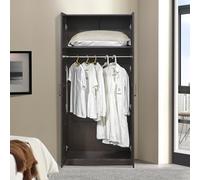 [en.casa] Armadio Guardaroba per Camera da Letto Armadio Chiuso con Ante a Persiana Scomparto e Asta Appendiabiti 176 x 80 x 52 cm MDF Effetto Noce Scuro